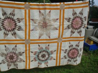 Vintage Hand Made Mariners Compass Quilt Beautifully Quilted By Hand