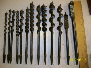 Auger Drill Bits Set (13) Canvas Wrap Antique Wood Winchester Master Mechanic