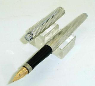 Parker 75 Sterling Silver Plated Godron Fountain Pen,  14k Gold Extra Fine Nib