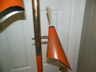 Vintage Mid Century Modern Retro Tension Pole Floor Lamp Orange Metal Cones 3