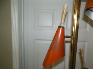 Vintage Mid Century Modern Retro Tension Pole Floor Lamp Orange Metal Cones 4
