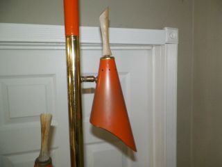 Vintage Mid Century Modern Retro Tension Pole Floor Lamp Orange Metal Cones 5