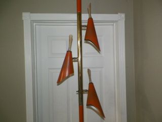 Vintage Mid Century Modern Retro Tension Pole Floor Lamp Orange Metal Cones 6