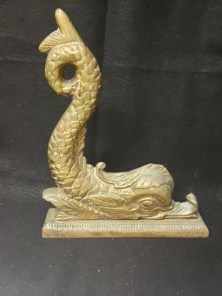 Vintage Brass Doorstop Sea - Serpent Nautical Dolphin Fish Koi 12h X 10w Heavy 5lb