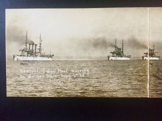 Real Photo Double Postcard Us Navy Great White Fleet Capt Evans Golden Gate 1908