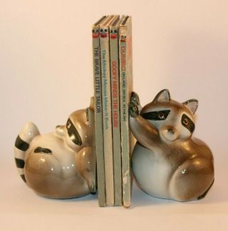 Vintage 1980 Set Of Fitz & Floyd Raccoon Brothers Bookends Mcmlxxx Ceramic