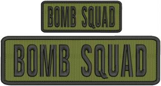 Bomb Squad Embroidery Patches 3x10 And 2x4 " Hook Od Green