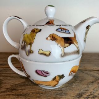 Paul Cardew Teapot Dogs Tea For One Cup Dog Ceramic England Puppies 6x6 "
