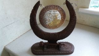 Vintage Chip Carved Brass Gong & Striker - Map Of India - 10 X12 Inches