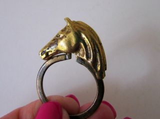 Antique Brass Bronze Horse Head Key Chain Ring
