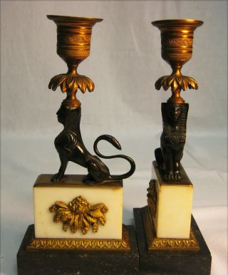 Antique 19th Century Regency Era Bronze Ormolu 8 " Candlesticks