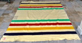 Vintage Hudson Bay Point Blanket 4 Point Striped 100 Wool Made In England
