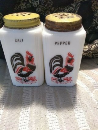 Milk Glass Rooster Salt And Pepper Shakers