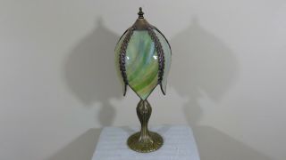 Private Sale/for Karina Only Vintage Green Marbled Tulip Slag Stained Glass Lamp