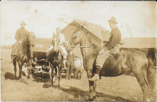 Rppc Of Three Men On Horseback – 2 Soldiers/farmers & 1 Baseball Player