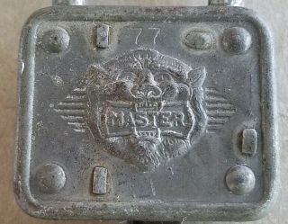 Vintage Master Lock 77 Lion Ornate Tiger Face Padlock Lock W/ 2 Keys USA 2