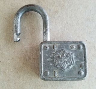 Vintage Master Lock 77 Lion Ornate Tiger Face Padlock Lock W/ 2 Keys USA 5