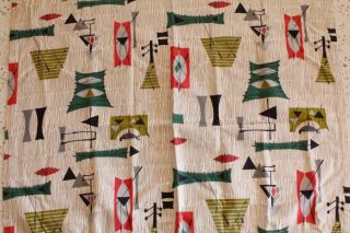 1950s Drapes Atomic Curtains Barkcloth Red Green Black Gold Mid Century 50s