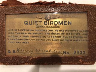 Quiet Birdmen Membership Brass Wallet Placard Issued To Dr Henry W Walden