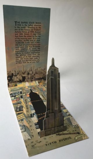 Rare 1931 Empire State Building Pop - Up Mechanical Postcard Nyc Novelty