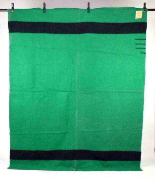 Vtg 40s Hudson Bay Point Stripe Blanket Green Wool Twin Sz Bed Spread Cover 81 "