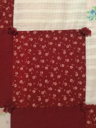Vintage Handmade Patchwork Quilt Twin Red & Pink Hand Tied 74x87 5