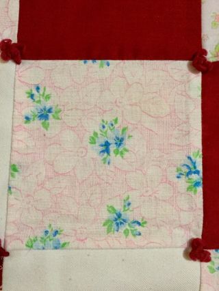 Vintage Handmade Patchwork Quilt Twin Red & Pink Hand Tied 74x87 6