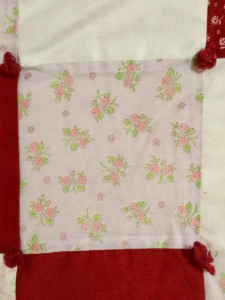 Vintage Handmade Patchwork Quilt Twin Red & Pink Hand Tied 74x87 7
