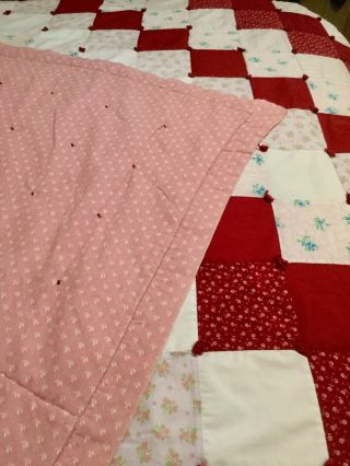 Vintage Handmade Patchwork Quilt Twin Red & Pink Hand Tied 74x87 8