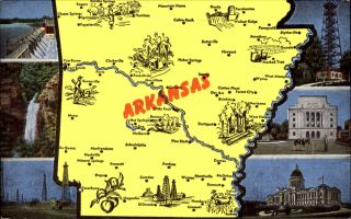 Arkansas State Map Capitol Oil Field Federal Building 1940s