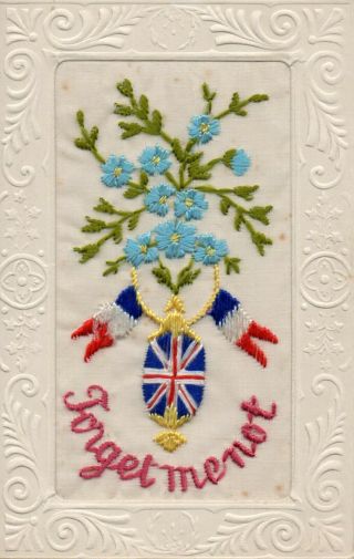 Forget Me Not: Ww1 Patriotic Embroidered Silk Postcard