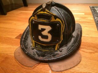 Fdny Vintage Leather Cairns Fire Helmet Rare Salvage 3 Bronx