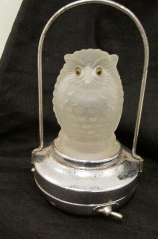 S38 Vintage C1940s Occupied Japan Satin Glass Owl Figure Skating Lamp Night Ligh
