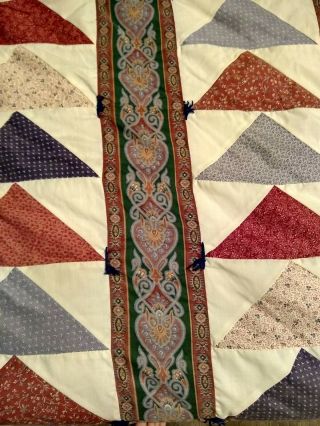 VINTAGE FLYING GEESE QUILT NAVY CREAM PINK BLUE 85 X 97 