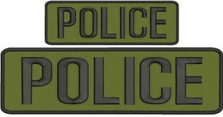 " Police " Embroidery Patch 3x10 And 2x6 Inches Hook Od Green