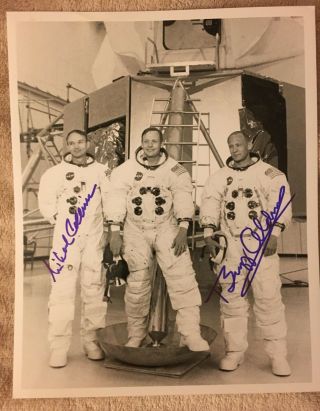 Apollo 11 Buzz Aldrin & Michael Collins Signed Crew Photo Vintage Nasa