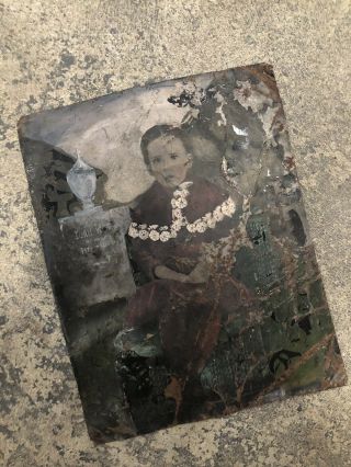 Antique Victorian Painted Tintype - Young Child & Gravestone - Haunted / Oddity