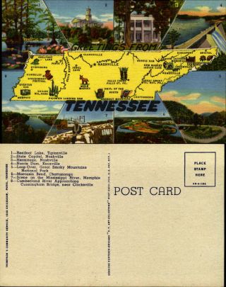 Tennessee Map Multi - View Linen 1940s