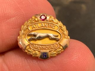 Atlantic Greyhound 5 Year Ruby Service Award Pin.  10k Gold But Very Light Stamp