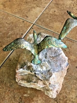 BIJAN Brass Flight of Birds Sculpture on Stone Base 10” x 13” Vintage 2