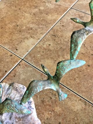 BIJAN Brass Flight of Birds Sculpture on Stone Base 10” x 13” Vintage 3