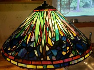 Vintage Tiffany Style Leaded Stained Glass Lamp Shade 20 " Wide (shade Only)