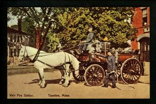 Fire Fighting Postcard Massachusetts Ma,  Taunton,  Weir Fire Station Horse Cart