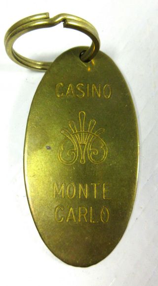 Vintage Casino Monte Carlo Keychain Brass Key Ring Tag Fob - Lowell Sigmund 1976