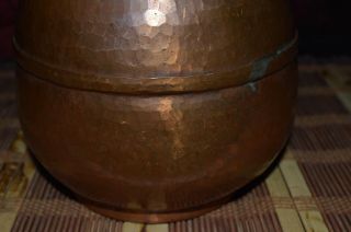 Large Antique Hand Hammered Copper Pitcher Vase Decor with Copper Handle 10 