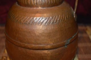 Large Antique Hand Hammered Copper Pitcher Vase Decor with Copper Handle 10 
