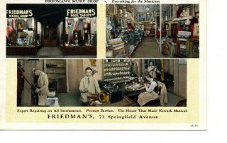 Printed Postcard Friedmans Music Ad Gibsons Guitars Billiards Nj 552
