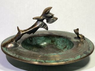 Carl Sorensen Bronze Statue Scotty Dog Pouncing Frog Sitting Bowl 7 - 7/8” Dia