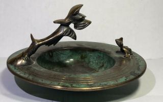 Carl Sorensen Bronze Statue Scotty Dog Pouncing Frog Sitting Bowl 7 - 7/8” Dia 9