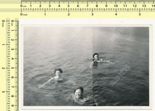 Three Females,  Women Swim On Beach,  Ladies Abstract Film Error Line Old Photo
